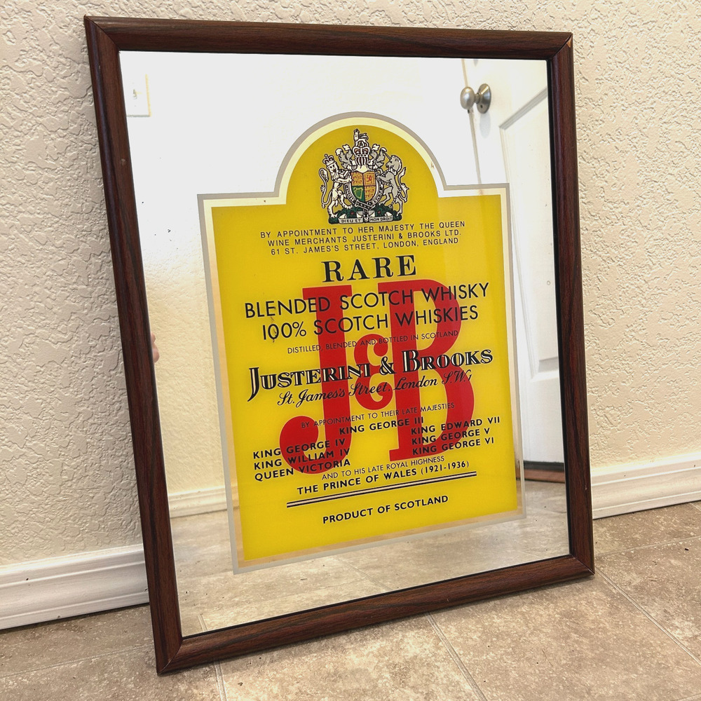 J & B Scotch Whisky Mirror Bar Decor Justerini Brooks Whiskeys Pub Scottish USA